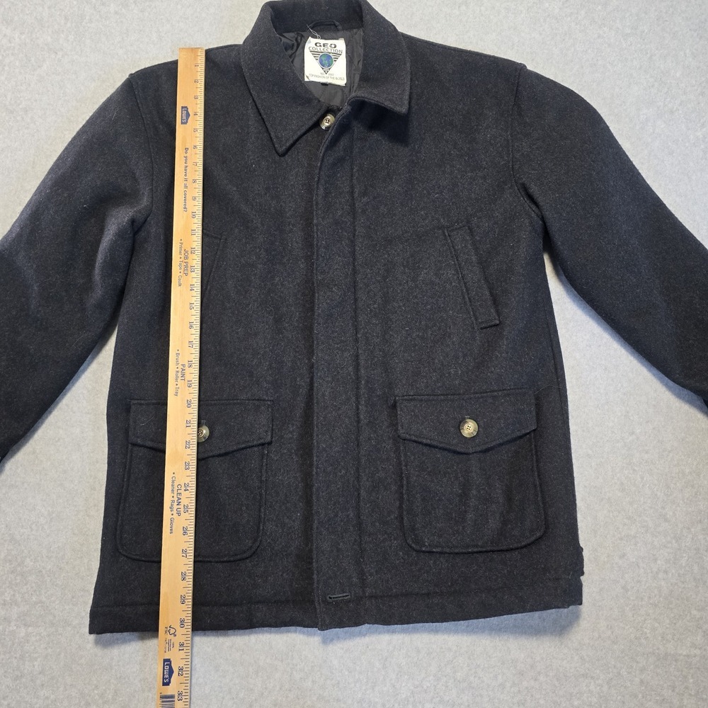 Geo Collection Mens Charcoal Wool Blend Coat L Heavy Winter Professional Classy - Picture 6 of 16